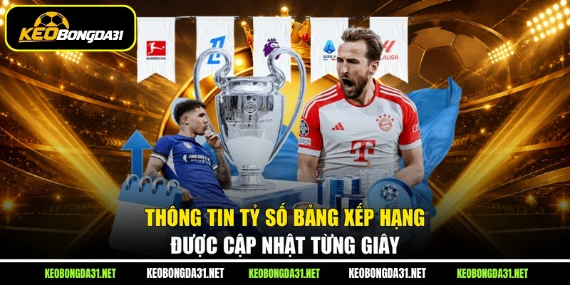 Thông tin tỷ số bảng xếp hạng được cập nhật từng giây